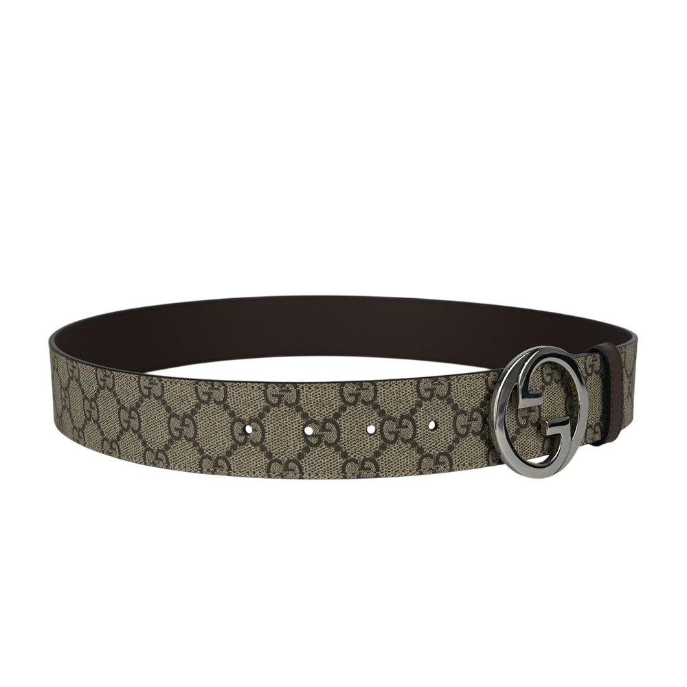 【GUCCI】Blondie GG 銀色標誌塗層帆布及皮革寬4cm皮帶 85cm 90cm 703147 KAAAD 8358