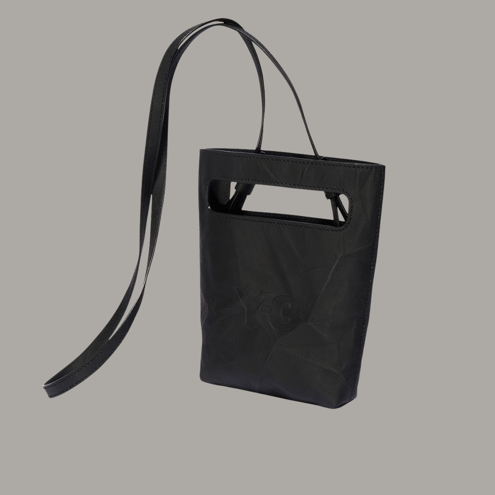 【 Y-3 MINI TOTE 皺褶皮革迷你托特包 - 黑 】