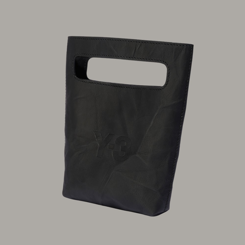 【 Y-3 MINI TOTE 皺褶皮革迷你托特包 - 黑 】