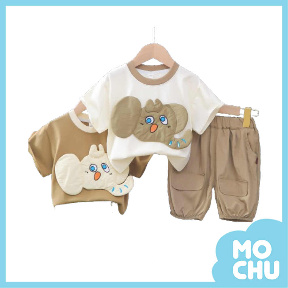 大象頭貼布短袖套裝(三色)
