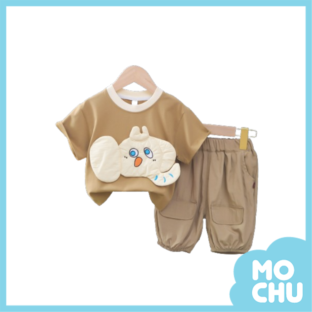 大象頭貼布短袖套裝(三色)