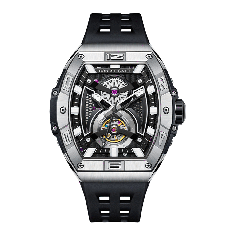 【Bonest Gatti 布加迪】 BG5701  蜂網 鏤空 前衛 藍寶石錶面 酒桶型 夜光 男錶 機械 手錶 -*