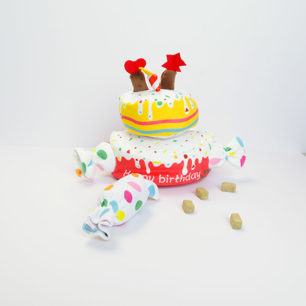 Dog Birthday Cake Toy, Dog Birthday Gifts, Squeaky Plush Birthday Dog Toys for Small Medium and Large Dogs