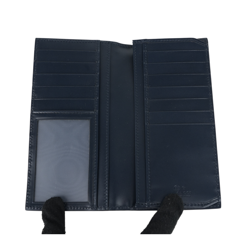 【GUCCI】GG Logo 滿版牛皮對開二折長夾(深藍色)779828 CWC1N 4009