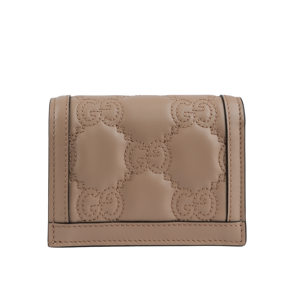【GUCCI】GG Logo 縫線設計二折卡片小短夾(灰粉色)723786 UM8IG 5931