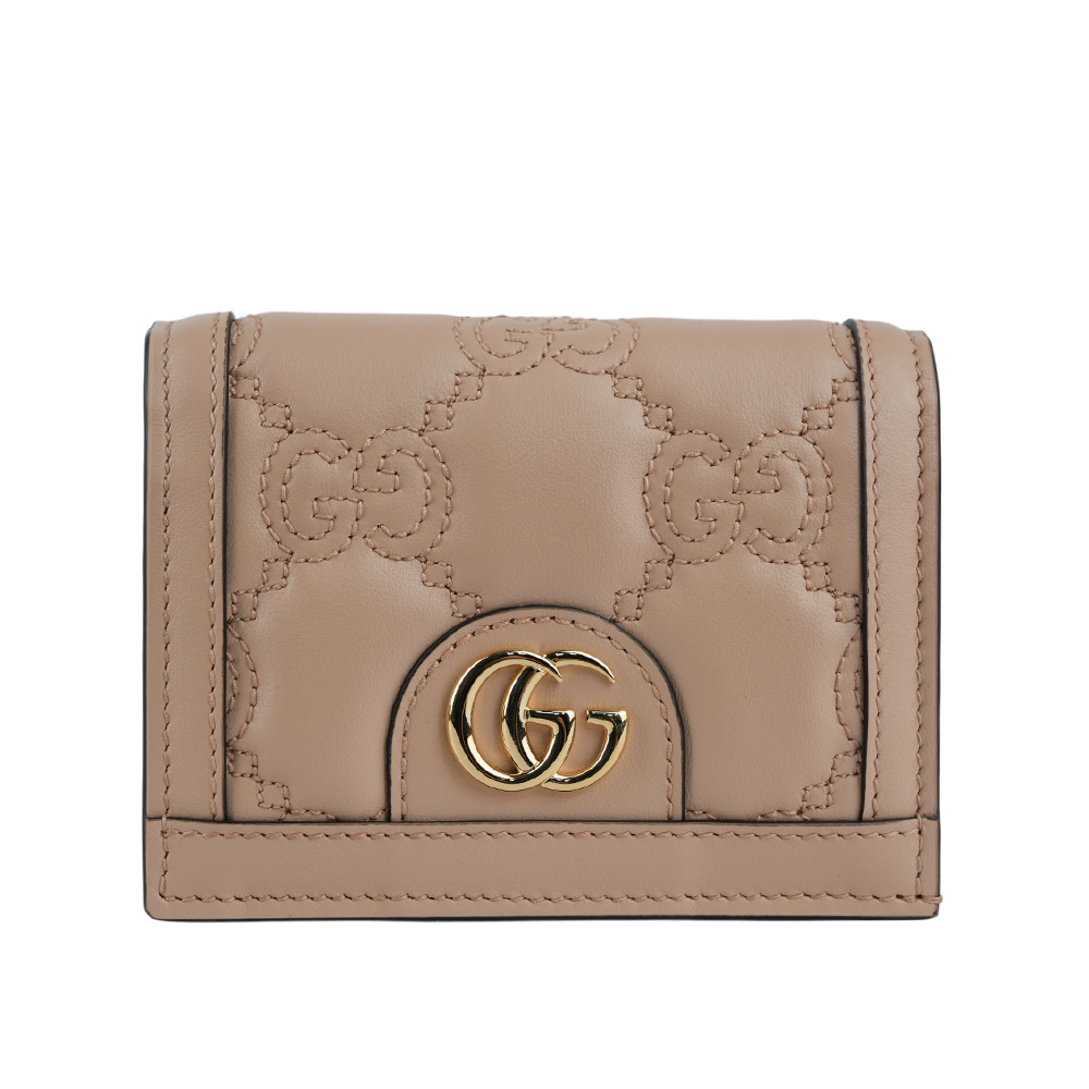 【GUCCI】GG Logo 縫線設計二折卡片小短夾(灰粉色)723786 UM8IG 5931