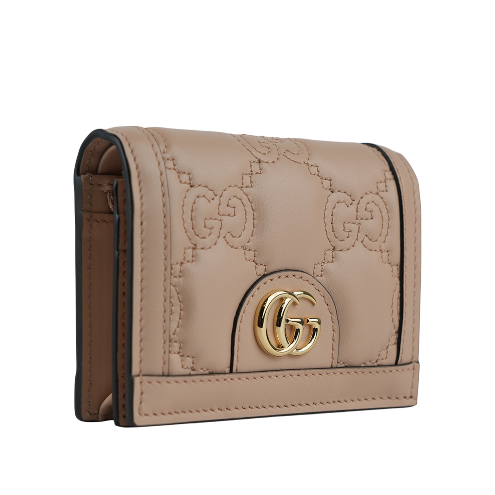 【GUCCI】GG Logo 縫線設計二折卡片小短夾(灰粉色)723786 UM8IG 5931