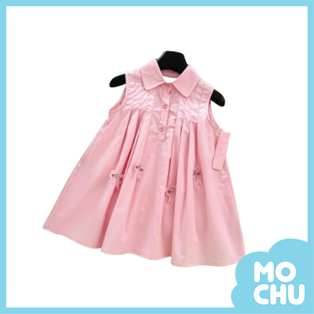 蝴蝶結襯衫領無袖連身裙-送帽子(二色）