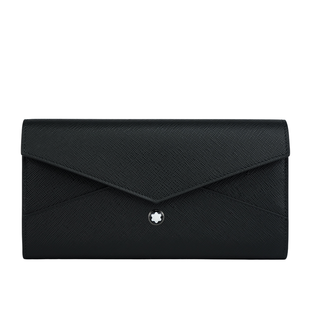 【Montblanc 萬寶龍】Sartorial 匠心系列防刮牛皮信封式翻蓋長夾(黑色)