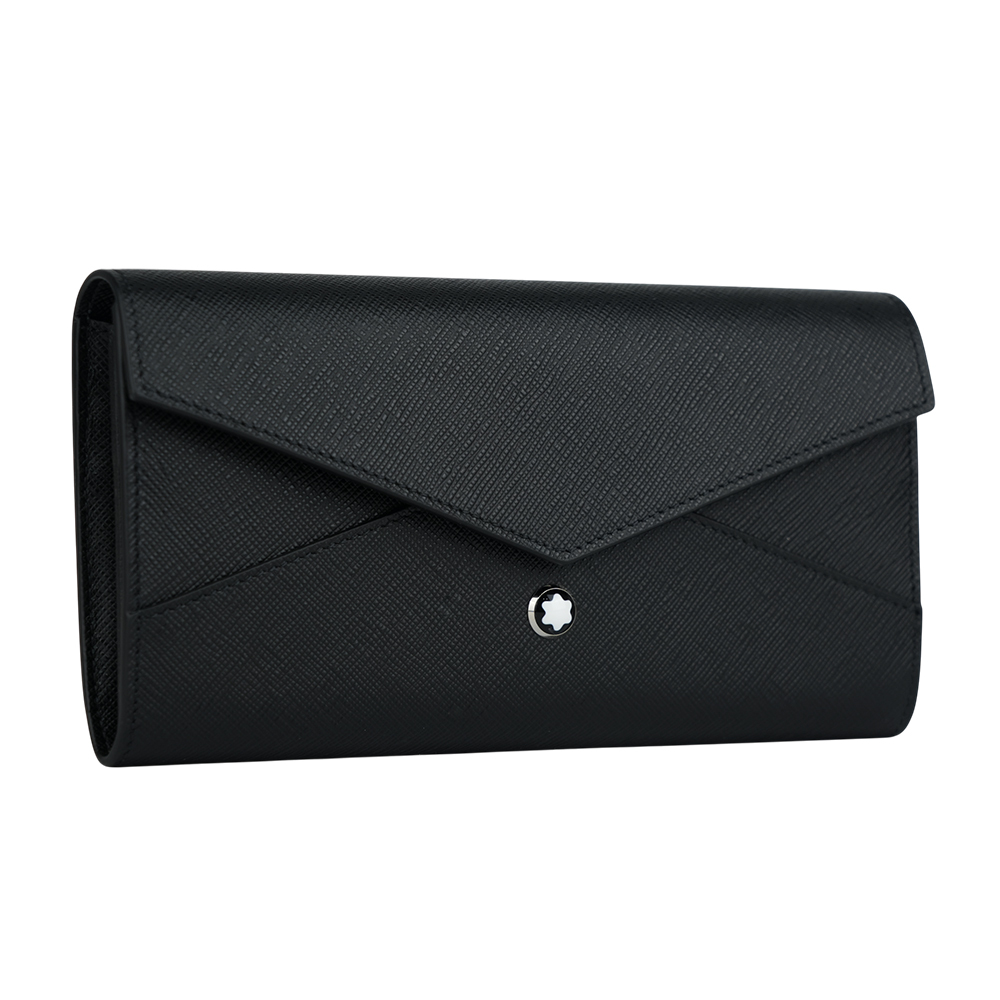 【Montblanc 萬寶龍】Sartorial 匠心系列防刮牛皮信封式翻蓋長夾(黑色)