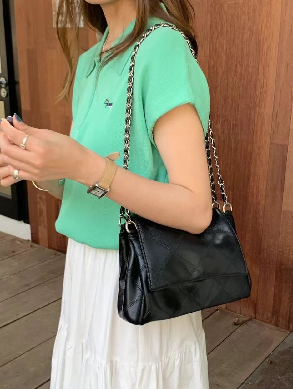 小香掀蓋菱格雙鍊肩揹包