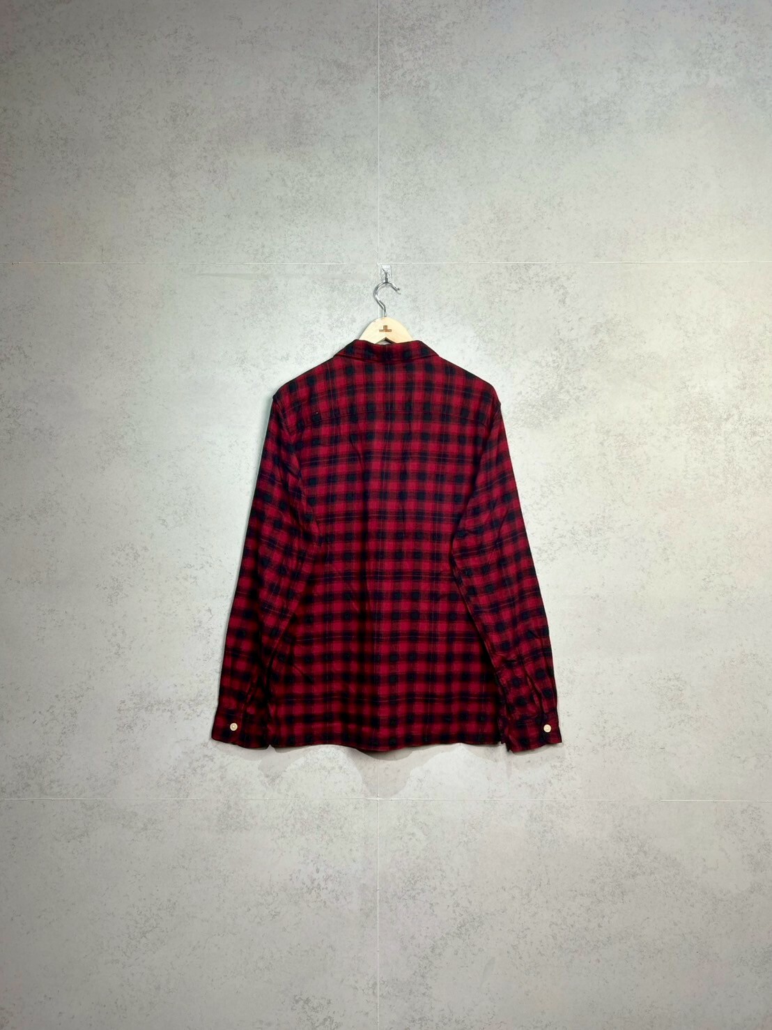Allsaints “Burnside” Cotton Flannel Shirt  Embroidered Red Check SIZE S