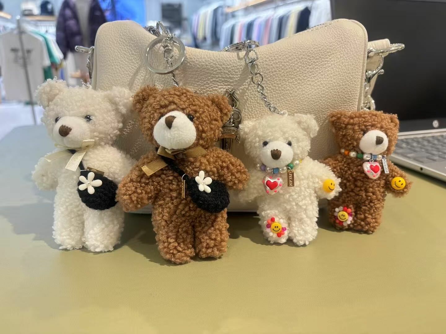韓國限定 新款 JYDdm 小熊吊飾 鑰匙圈 愛心項鍊款/小花包包款