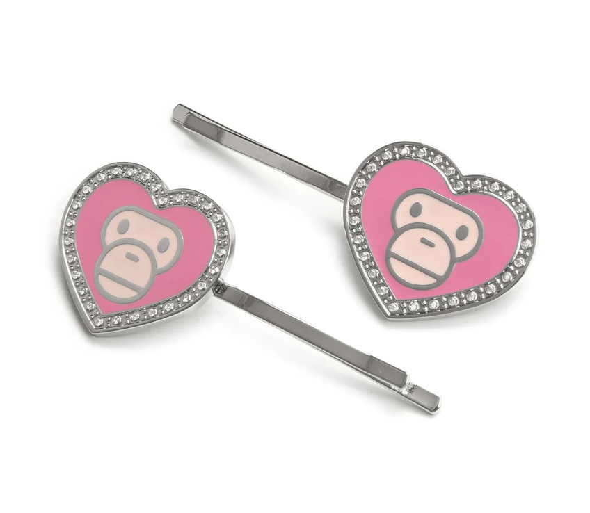 2025SS A BATHING APE BAPE BABY MILO HAIR CLIP SET 粉紅 愛心 髮夾 小猴子 現貨 AL20182307