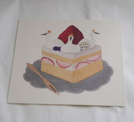 草莓蛋糕 正方形明信片｜森空  Mori Sora Handmade 臺灣