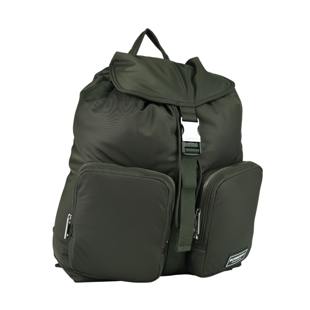 【Burberry】Rucksack 白色方形標誌中型軍旅後背包(暗土色)