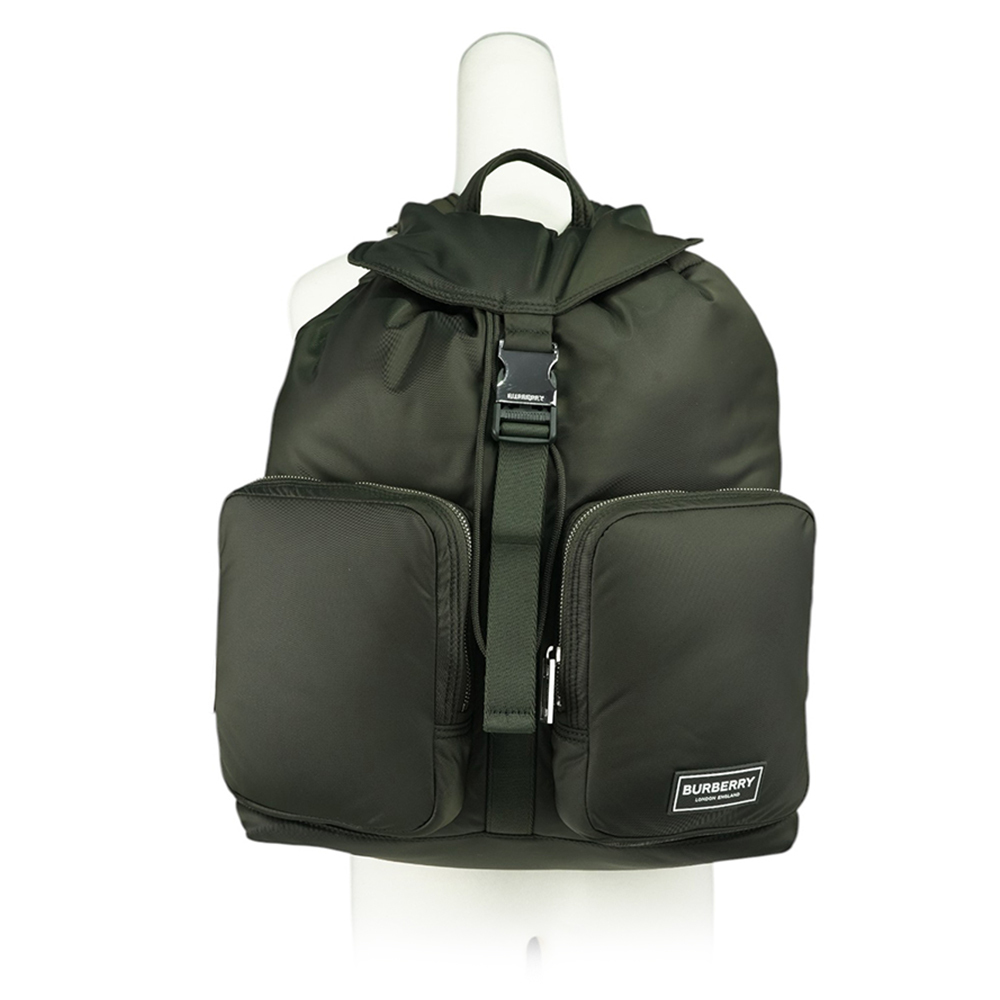 【BURBERRY】Rucksack 白色方形標誌中型軍旅後背包(暗土色) 80905601