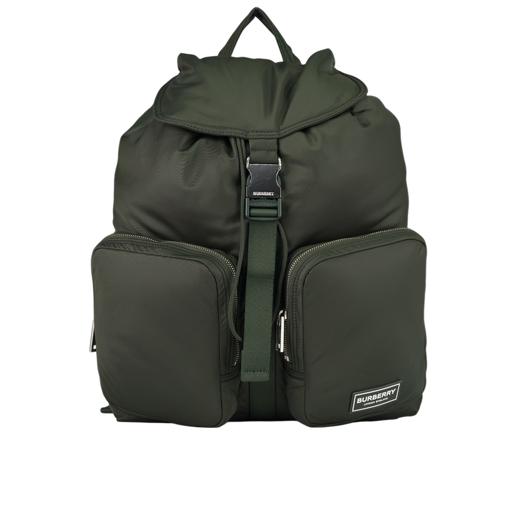 【BURBERRY】Rucksack 白色方形標誌中型軍旅後背包(暗土色) 80905601