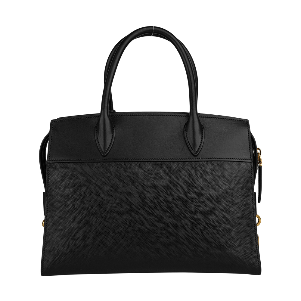 【PRADA】Esplanade 金字浮雕標誌防刮皮革二用中款托特包(黑色)1BA046
