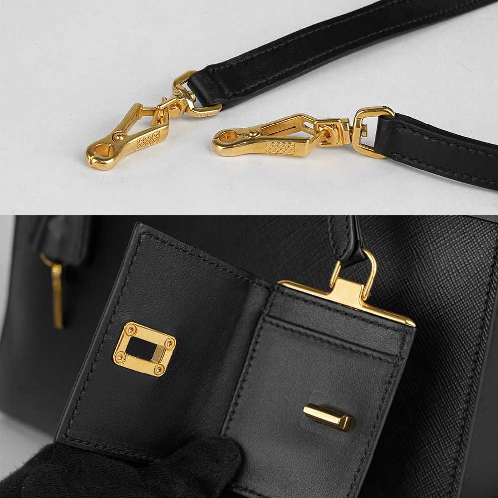 【PRADA】Esplanade 金字浮雕標誌防刮皮革二用中款托特包(黑色)1BA046