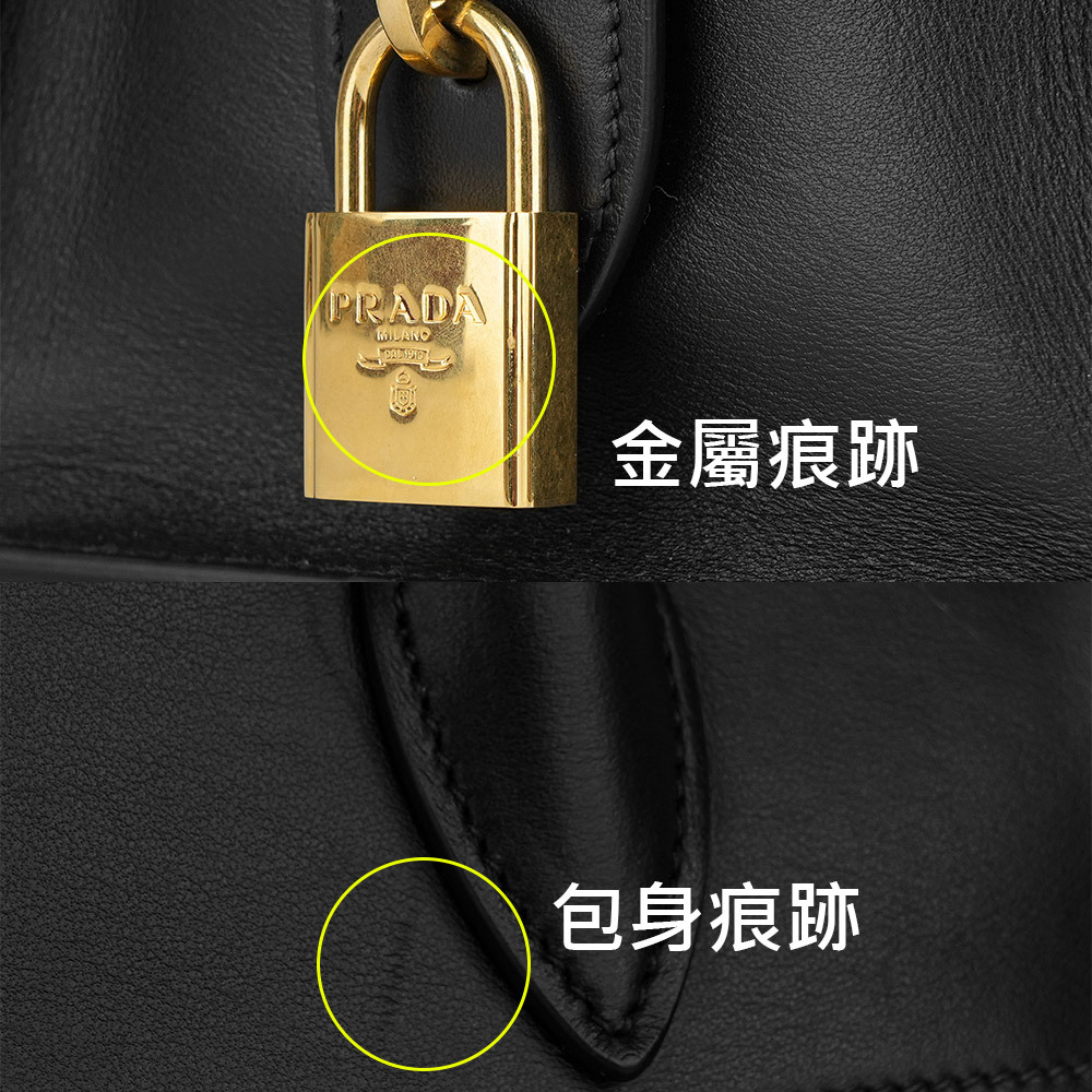 【PRADA】Esplanade 金字浮雕標誌防刮皮革二用中款托特包(黑色)1BA046