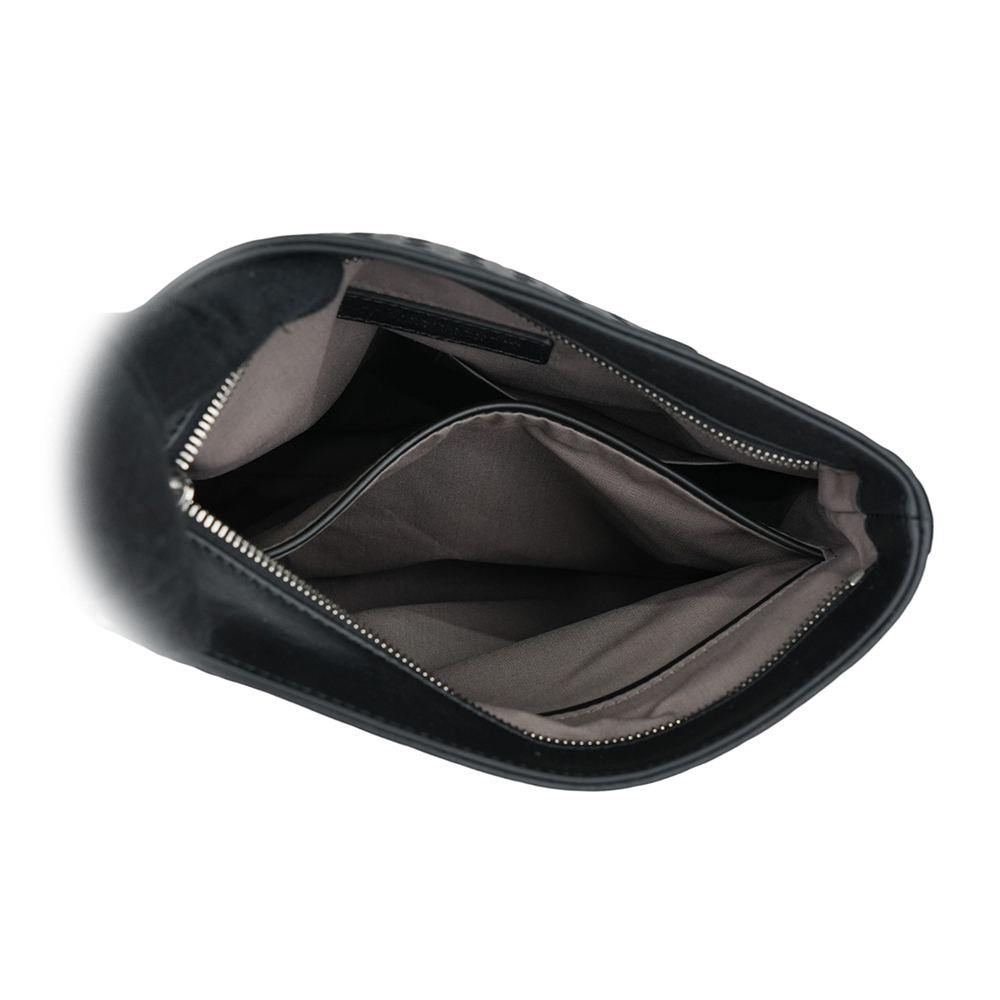 【BOTTEGA VENETA】小牛皮編織寬背帶斜背包(黑色) 577534 V4651 8803