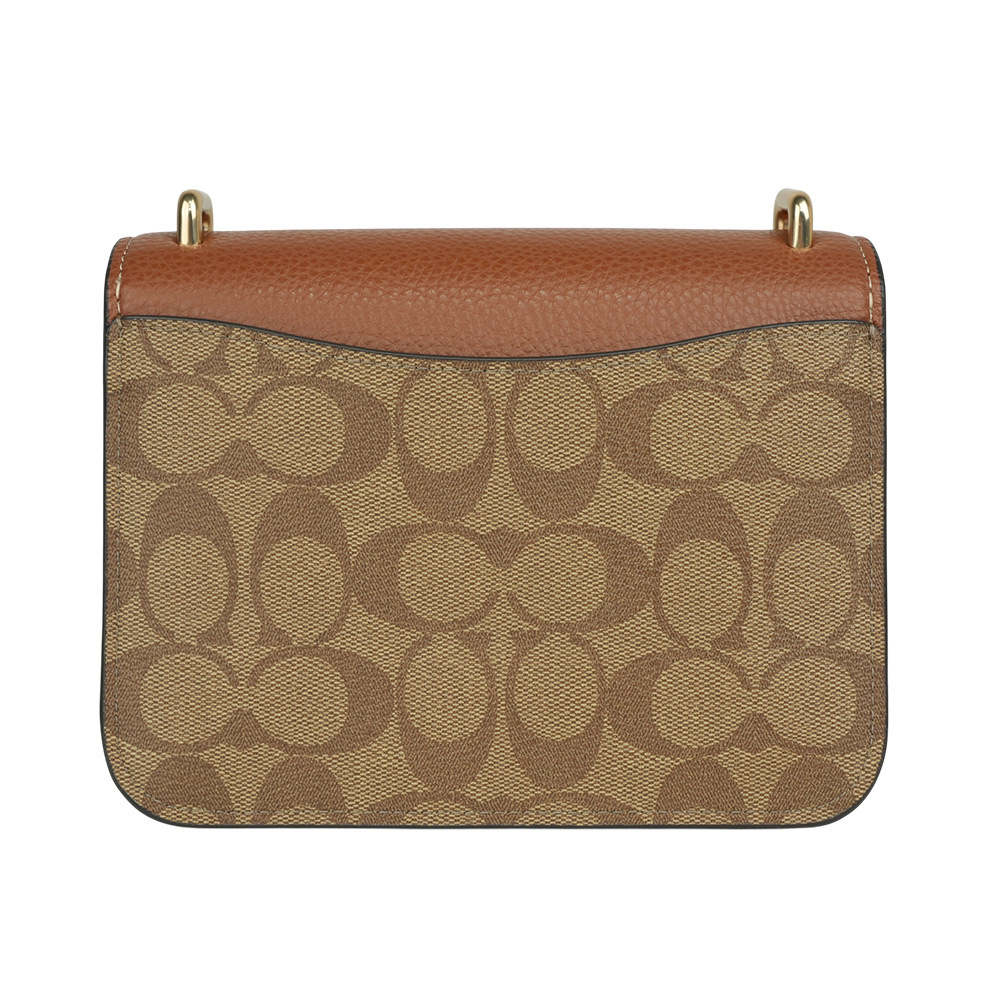 【COACH】Morgan 方形馬車標誌塗層帆布及皮革二用包(卡其色/磚紅色)CL462 IME7V