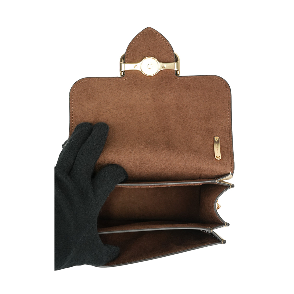 【COACH】Morgan 方形馬車標誌塗層帆布及皮革二用包(卡其色/磚紅色)CL462 IME7V