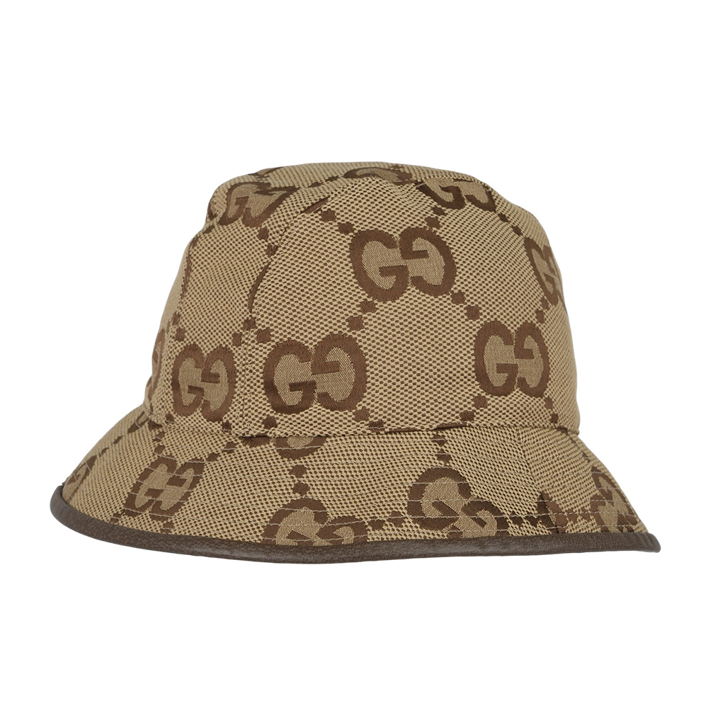 【GUCCI】Jumbo GG 大標誌棉混亞麻漁夫帽(駝色/烏木色)