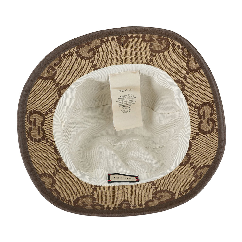 【GUCCI】Jumbo GG 大標誌棉混亞麻漁夫帽 S (駝色/烏木色) 681256 3HAGJ 2564