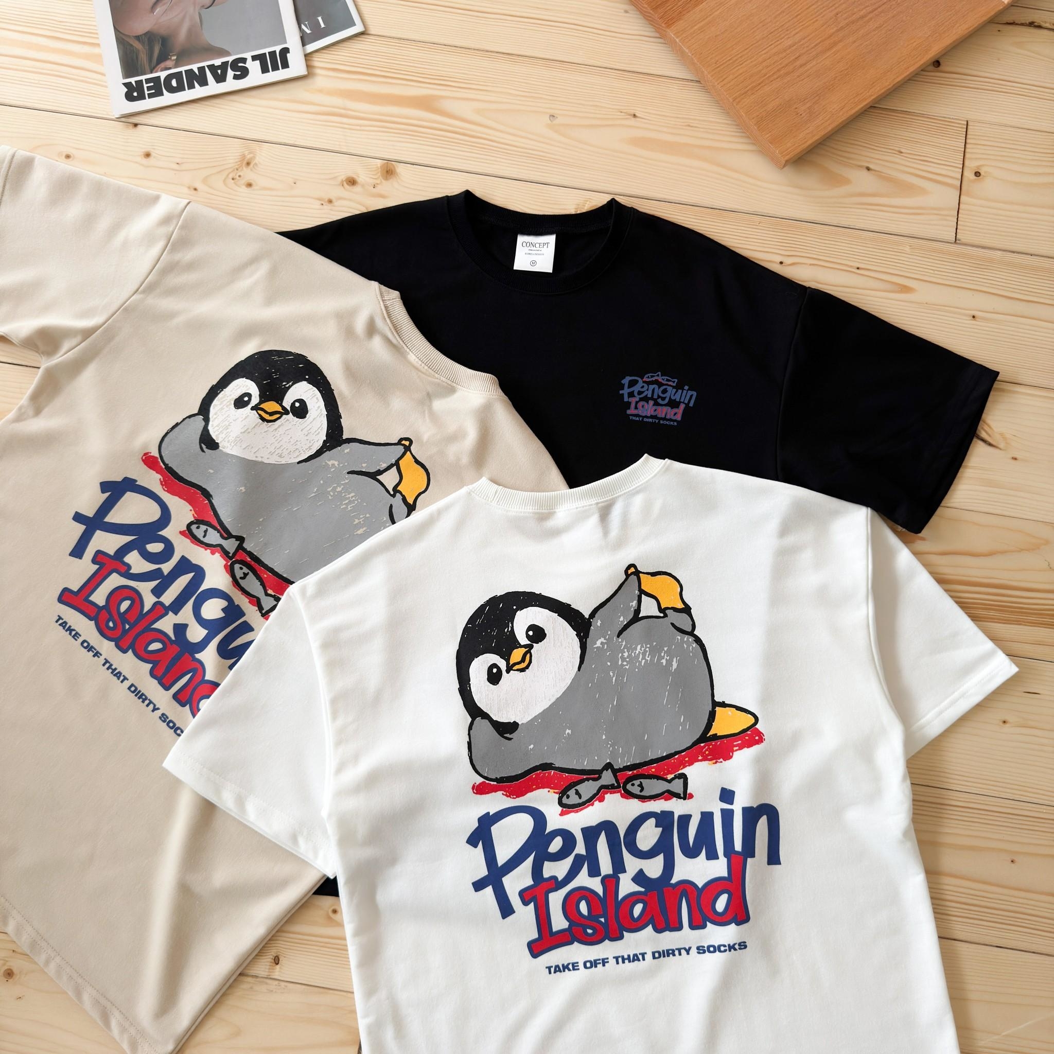 韓國短袖 企鵝塗鴉感印花短T  80878