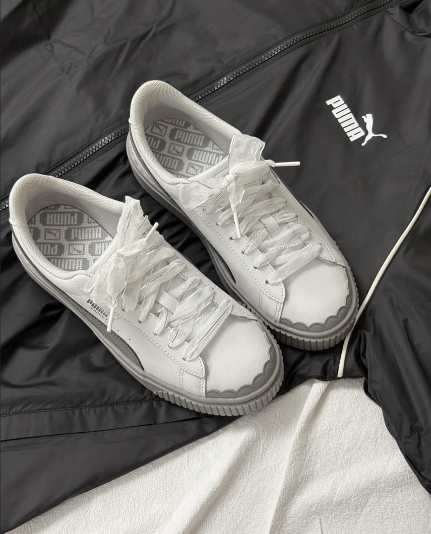 PUMA Mostro 板鞋 緞帶 花邊 小厚底 灰色 404157-01