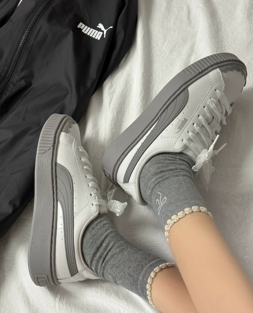 PUMA Mostro 板鞋 緞帶 花邊 小厚底 灰色 404157-01