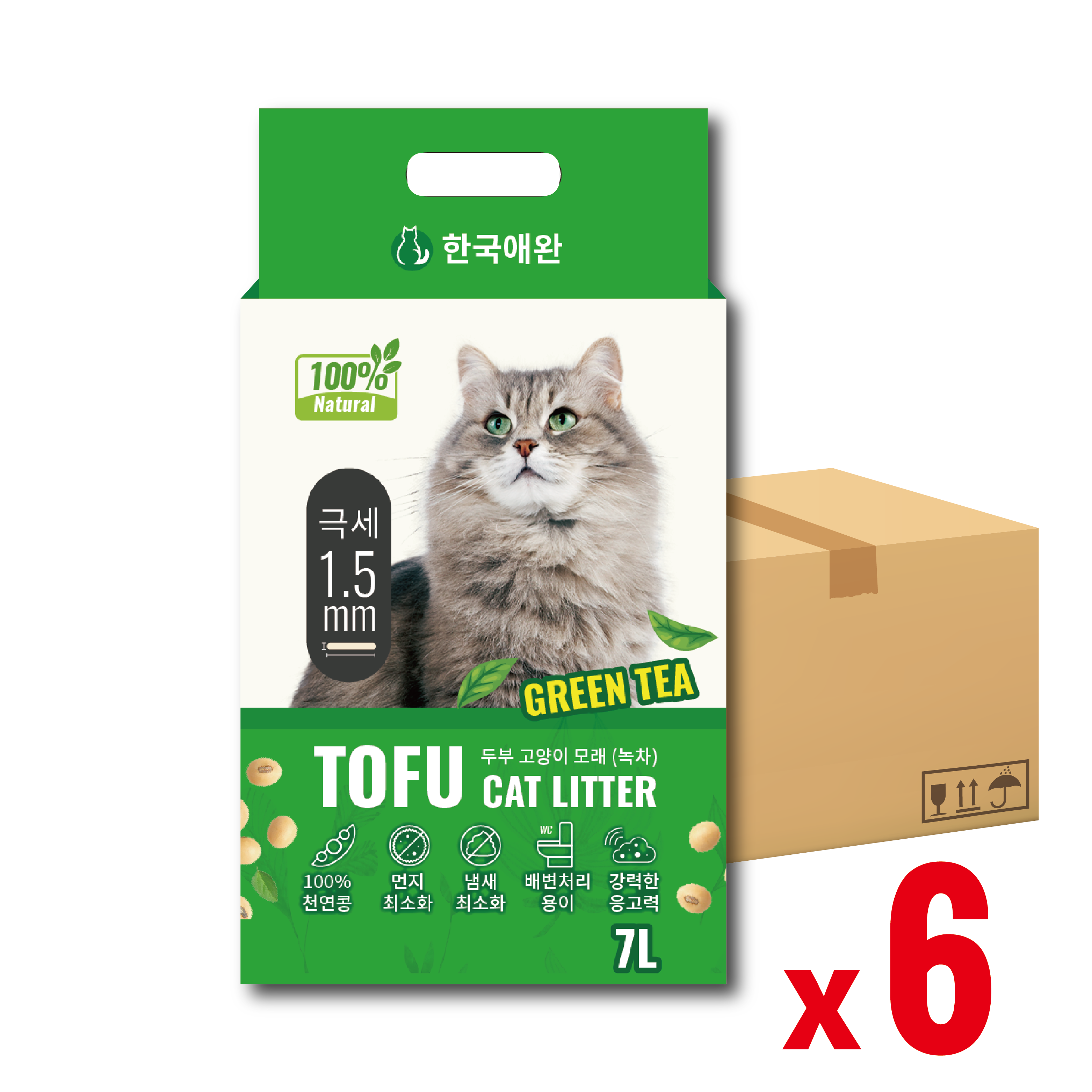 【原箱優惠】韓寵 |《殿堂級》 極致除菌消臭 納米豆腐貓砂7L (綠茶) (PTA-4842_6)