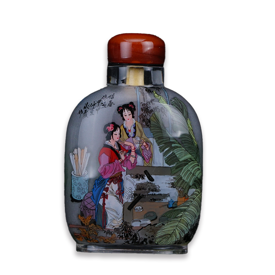 惜春作畫鼻煙壺 春日惜芳描繪仕女雅趣與文藝氣息