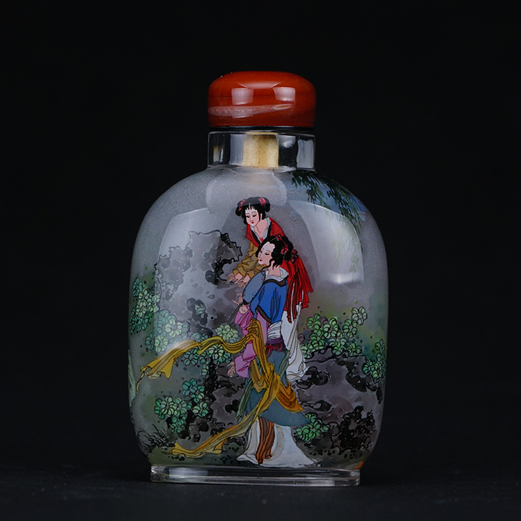 鹿港窯典藏級內畫工藝|惜春作畫鼻煙壺 春日惜芳描繪仕女雅趣與文藝氣息