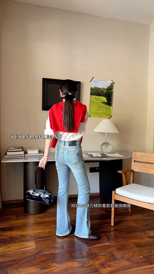 褲腳唯美蕾絲微喇叭褲-預購