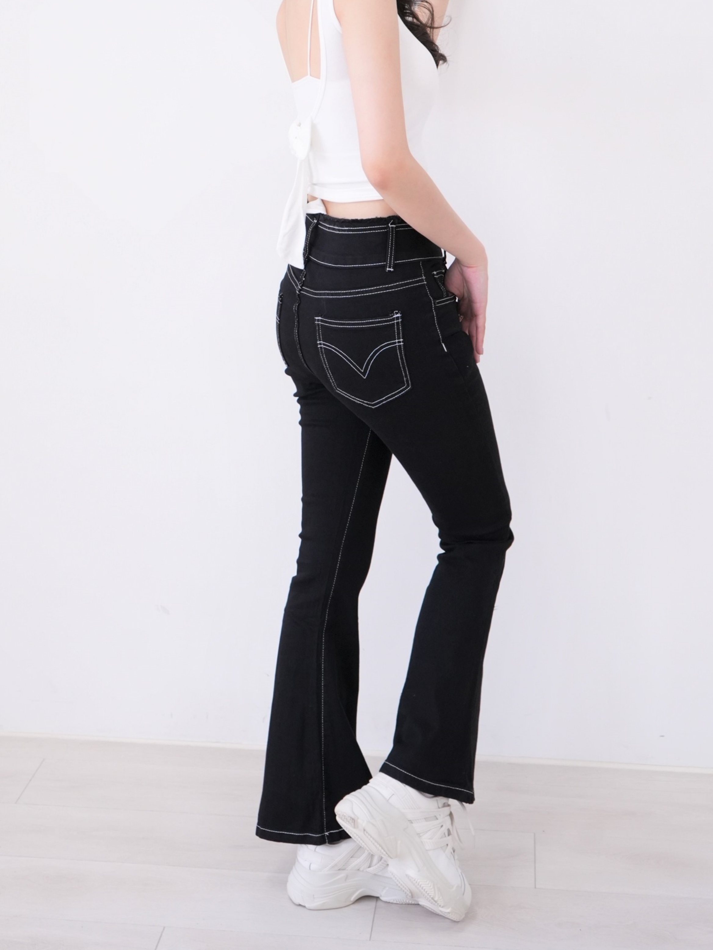 法朵Fado shop｜撞色車線顯瘦喇叭褲 2542002 黑 S-XL