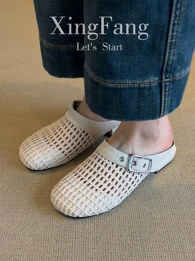 手工感編織包頭鞋