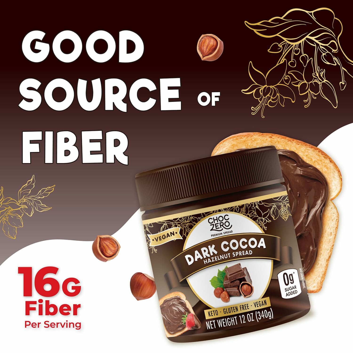 Choczero 『增量裝』無添加糖純素黑朱古力榛子醬 340g(Low Carbs Nutella)