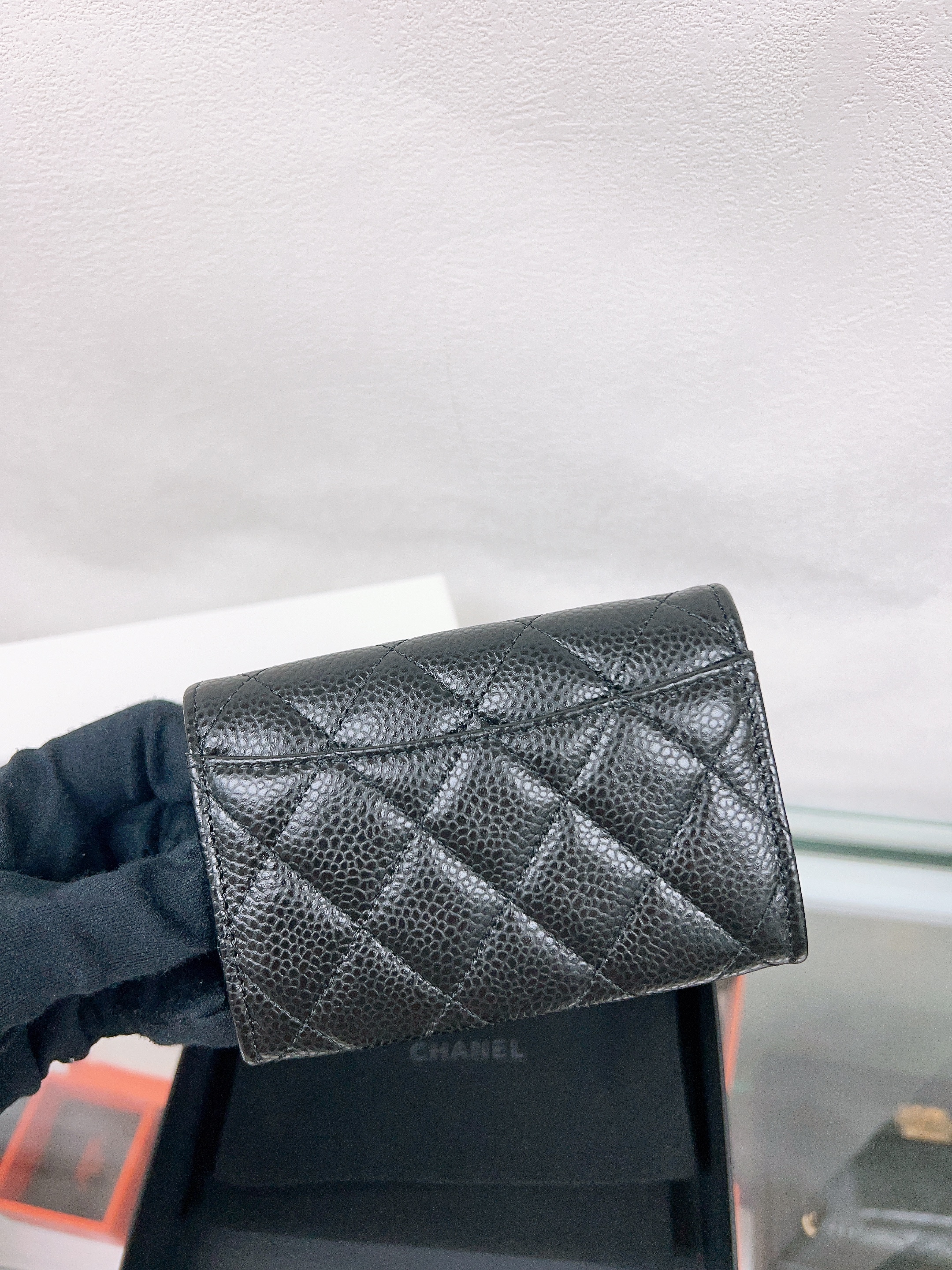 *Unused* Chanel classic flap card holder (black caviar silver)