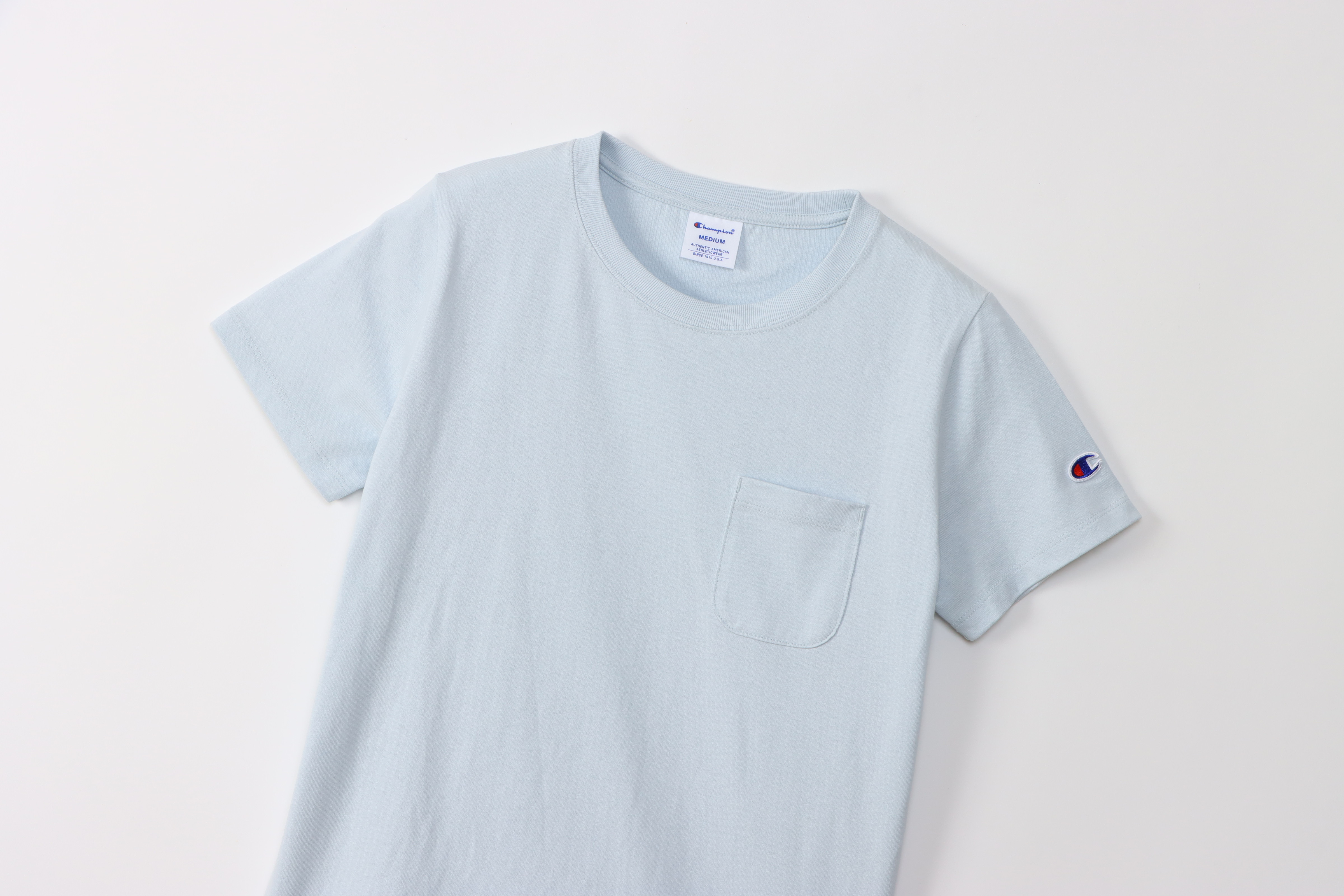 女款-BASIC 經典 休閒 口袋 短袖 T恤-淺藍色（CW-X336-797）