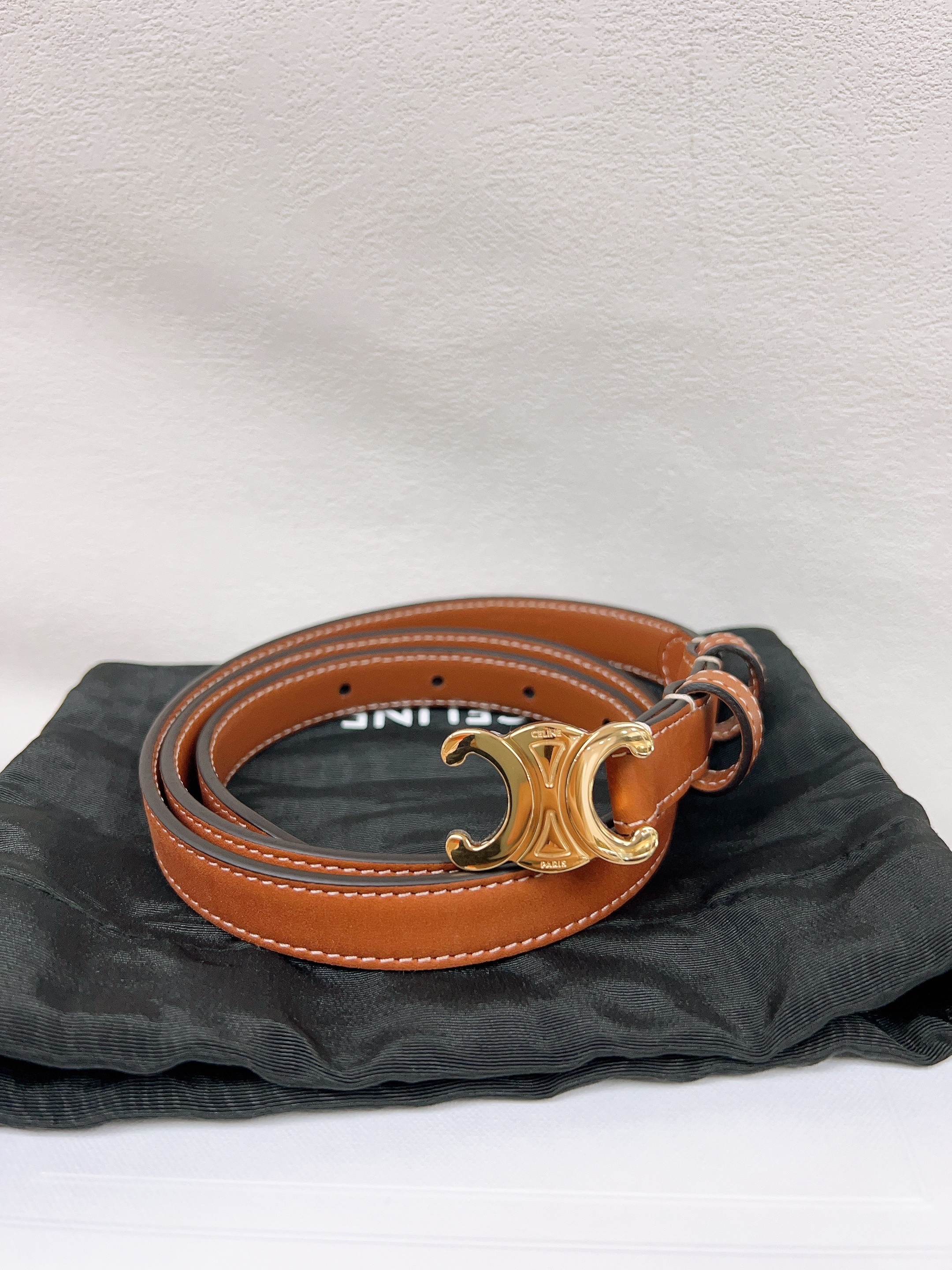 (size:80) Celine triomphe belt tan 18mm