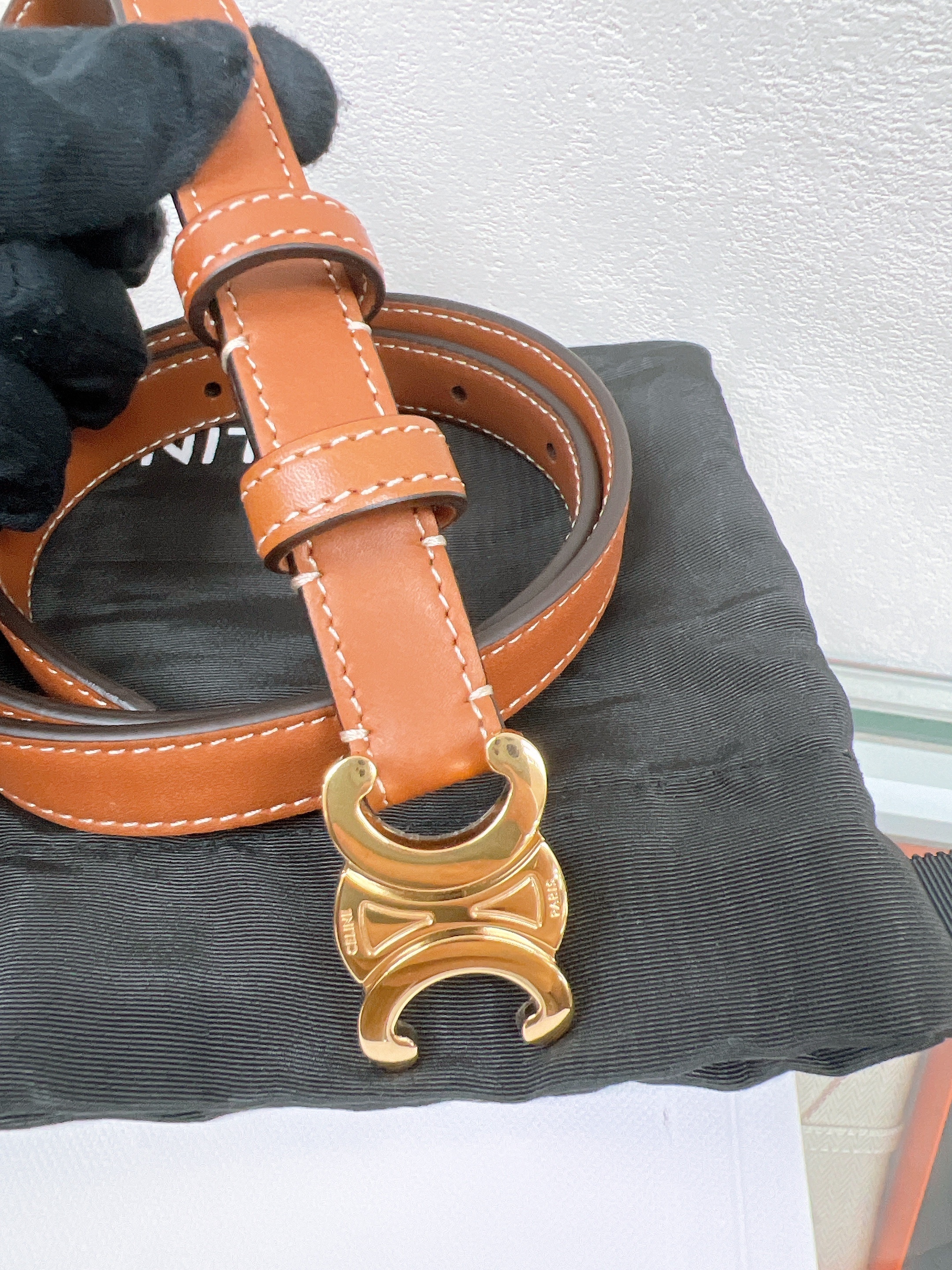 (size:80) Celine triomphe belt tan 18mm