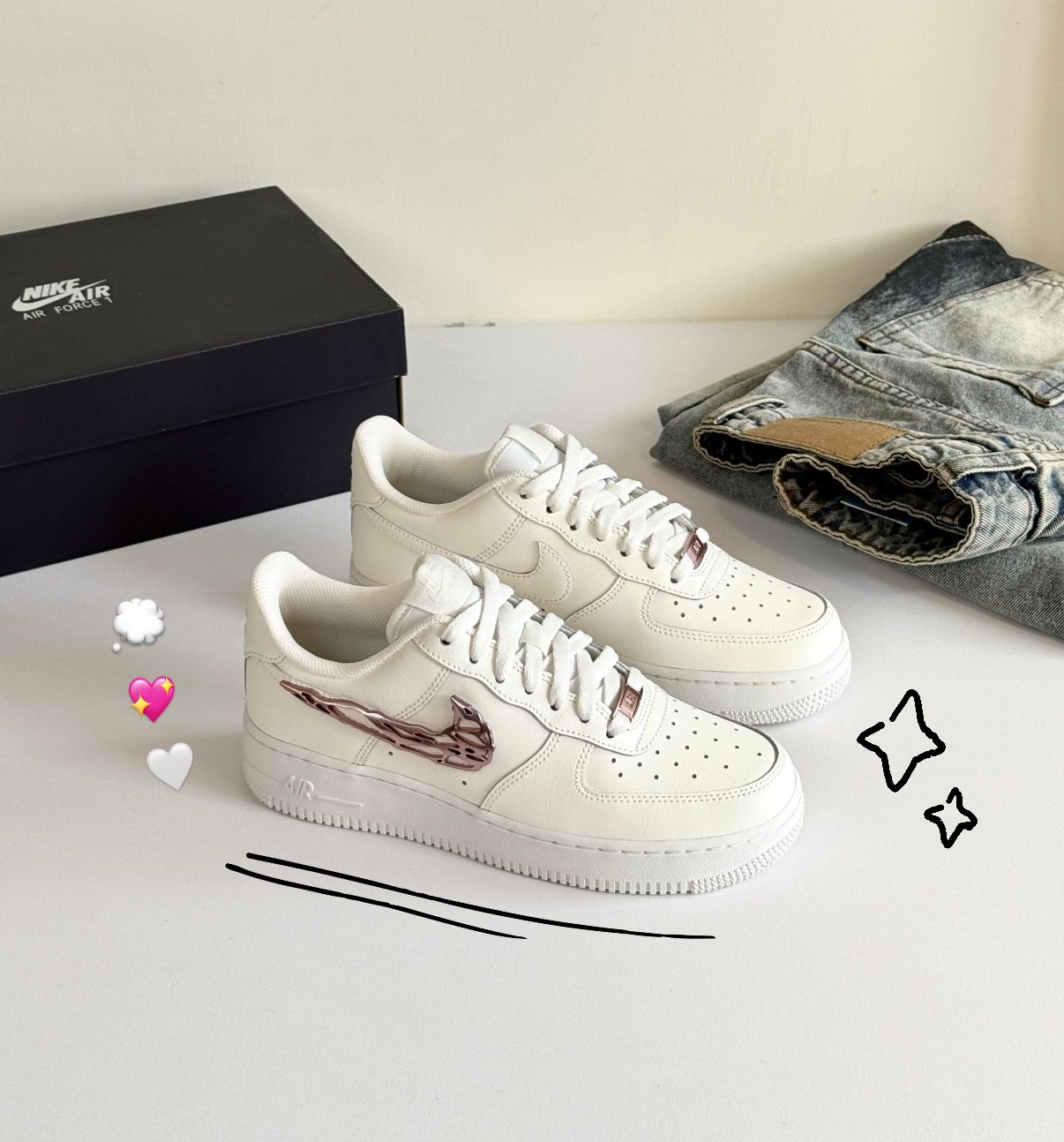 Nike Air Force 1 AF1 液態玫瑰金 液態銀 液態粉 溶解金屬 Y2K 白粉 女鞋 IF1686-161/預購