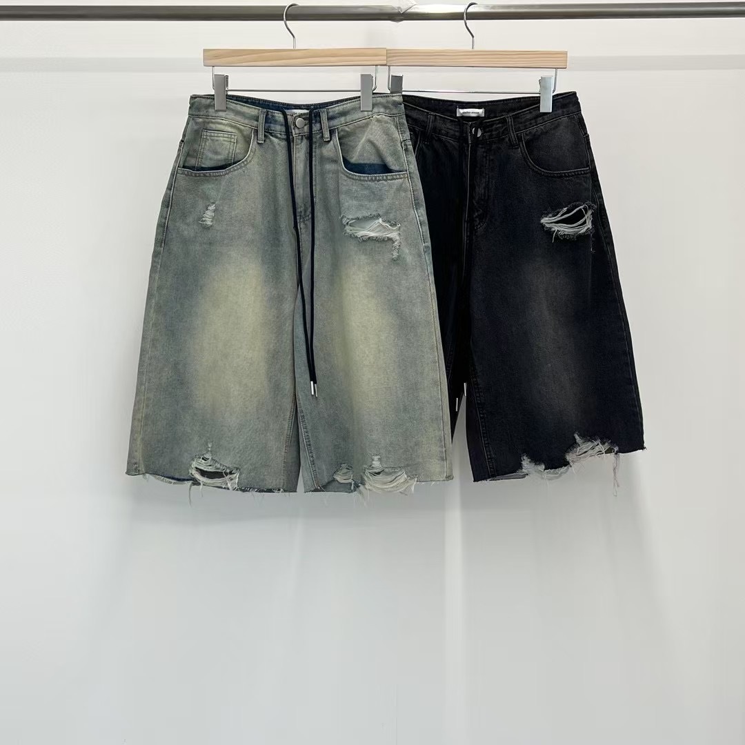 正韓𝜗𝜚抽繩刷舊牛仔短褲