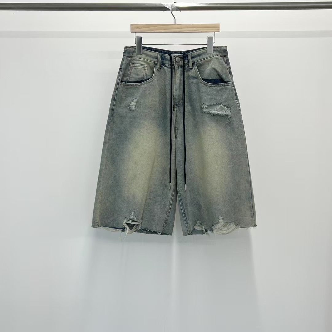 正韓𝜗𝜚抽繩刷舊牛仔短褲