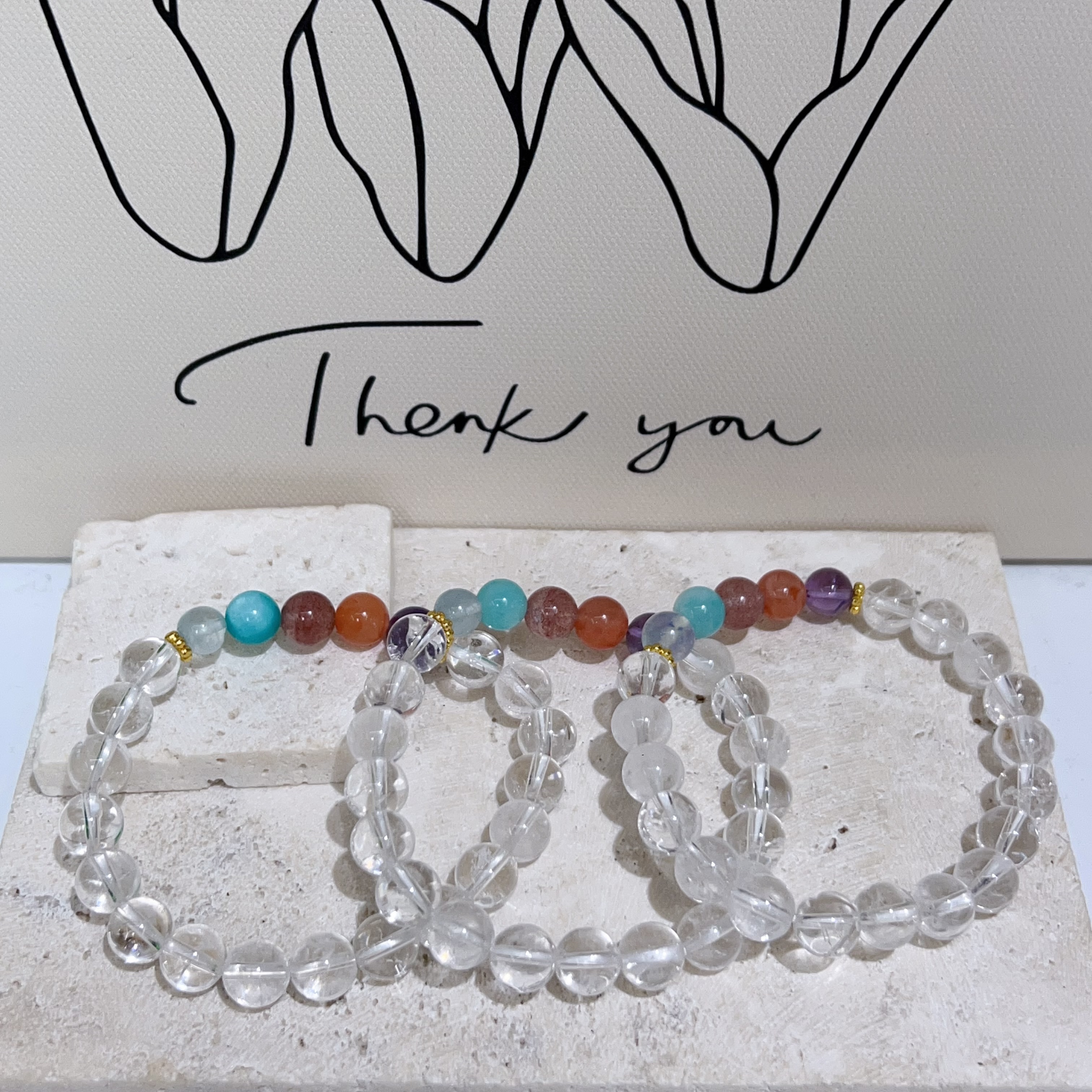 白水晶拼多寶純銀設計款手串 8mm