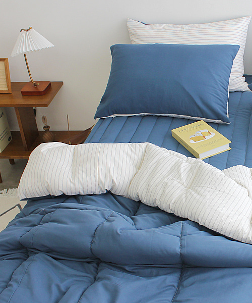 【現貨】☁️100% 韓國自家工廠床品☁️｜New York雙面素面直條 (四季被/枕套)