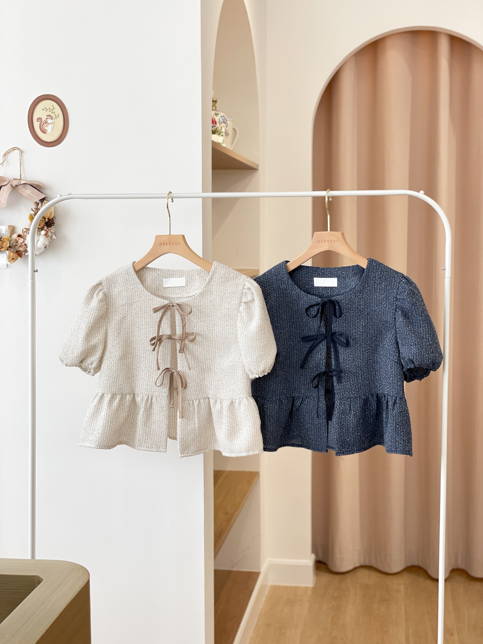 JK234 Ribbon Tweedy Short Sleeves Jacket